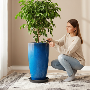 Pot de fleurs moderne de grande taille, aspect céramique, sensation haut de gamme, avec trou de drainage, en PP+Résine écologique, motif <span class=keywords><strong>tortue</strong></span> et bambou - Product Image 1