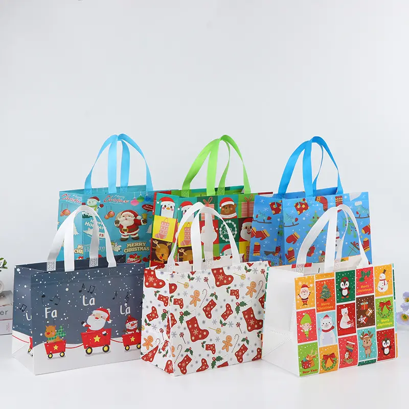 Sacolas de Natal não tecidas laminadas recicladas com impressão de logotipo personalizado sacolas para presentes não tecidas