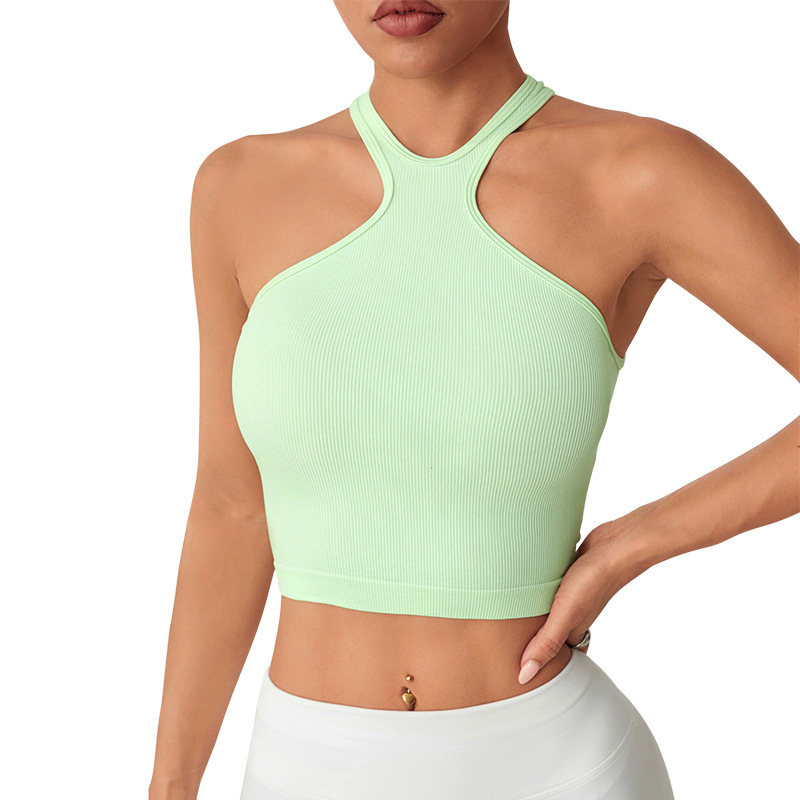 Seamless Cross-Back Sports Bra High for Impact Wireless Yoga Top Breathable Lightweight Front Four-Way for Running Fitness