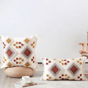 Housses de coussin en coton Boho, taies d'oreiller brodées tuftées, décoratives, cousines en coton, brodées - Product Image 1