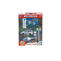 Coches de juguete de ambulancia de metal pequeños con función de conjunto completo ensamblados, coche de policía de juguete fundido a presión en coche