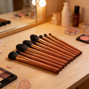 Ensemble de 12 pinceaux de maquillage professionnels YRX, entièrement personnalisés avec logo, faits à la main, poils synthétiques cruelty-free, manche en bois, pour le visage - Product Image 5