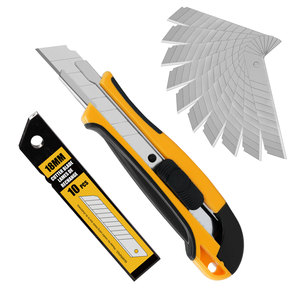 Cuchillo <span class=keywords><strong>Retráctil</strong></span> <span class=keywords><strong>de</strong></span> Uso Industrial <span class=keywords><strong>de</strong></span> 18 mm, Mango <span class=keywords><strong>de</strong></span> Acero Inoxidable, Bloqueo Automático, Hoja <span class=keywords><strong>de</strong></span> Acero con Alto Contenido <span class=keywords><strong>de</strong></span> Carbono, Personalizable OEM - Product Image 1