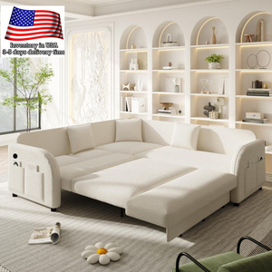 Sofá <span class=keywords><strong>Cama</strong></span> Seccional Convertible <span class=keywords><strong>en</strong></span> Forma de L de Lujo con Tela de Peluche, 85.1 Pulgadas, con Puertos USB, para el Hogar y la Oficina - Product Image 1