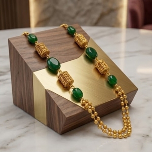 Collar Mala Antiguo de Plata 925 con Cuentas Verdes, Cadena Doble, Joyería Étnica Larga Tradicional para Mujer, Regalo de Boda - Product Image 6