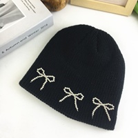 Bonnet tricoté unisexe automne-hiver, style coréen, mignon et doux avec nœud, protection auditive chaude, tendance, décontracté pour l'extérieur, broderie 3D, 100%