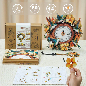 Horloge murale personnalisée en forme de colibri, puzzle en bois 3D, kit de modèle d'horloge, idéal pour la décoration du salon et de la maison - Product Image 5