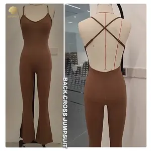 Một mảnh Bodysuit Petite Scoop cổ backless phòng tập thể dục Playsuit Yoga Workout jumpsuits phụ nữ với Side Slit