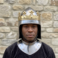 Casque d'armure de chevalier médiéval couronné, casque de croisé avec couronne en laiton, casque d'armure pour cosplay