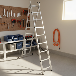 Escalera Extensible de Aluminio de Alta Resistencia de <span class=keywords><strong>3</strong></span> Secciones, Escalera Extensible Triple Profesional Multiusos con Barra Estabilizadora de Seguridad - Product Image 4
