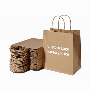 LH Low MOQ Custom Logo Factory Promotion Wholesale Eco-Friendly Biodegradable Recyclable Luxury Kraft Shopping Paper <b>Bags</b> Cotton - Product Image 1