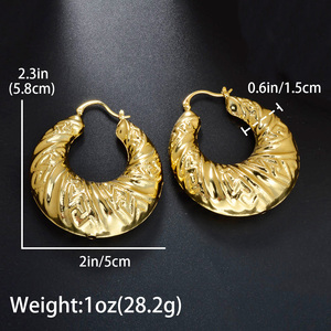 Dubai Jewelry Big 18k Gold Plated Hollow Chunky <strong>Statement</strong> Hoop <strong>Earrings</strong> Women - Product Image 6