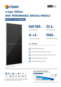 Painel solar com tecnologia Topcon tipo Risen N, novo estoque, 560W, 570W, 575W, 580W, 585W, módulo bifacial, energia Risen