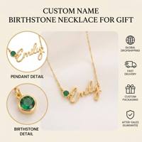 Collar con Nombre Personalizado y Piedra de Nacimiento, Colgante de Acero Inoxidable con Placa de Nombre, Chapado en Oro de 18K, Regalo de Joyería para Mujeres y Madres