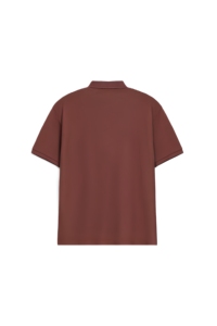 เสื้อเชิ้ตแขนสั้นผู้ชาย สีน้ำตาล ผ้าฝ้าย ผ้าถัก สีพื้น ซิปหน้า มีโลโก้ สไตล์ลำลอง ทรงปกติ - Product Image 2