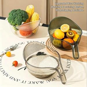 Panier égouttoir de cuisine polyvalent, panier de drainage en plastique avec poignée, pour laver le riz, les fruits et les légumes - Product Image 2