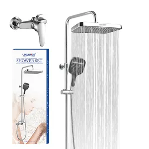 Wall Round Chrome Stainless Steel Bathroom Waterfall Rain Faucet Shower Set With 3 Functions Hand Shower