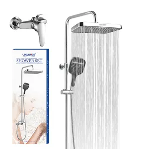 Wall Round Chrome Stainless Steel Bathroom Waterfall Rain Faucet Shower Set with 3 Functions Hand Shower