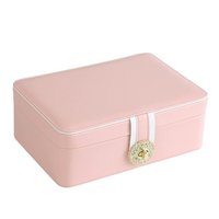 Boîte de rangement à bijoux de luxe européenne Fuxin à double couche en PU, grande capacité, multi-niveaux, 23x16x9cm, pour boucles d'oreilles, bagues, accessoires