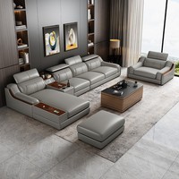 Juego de Sofás Seccionales en Forma de L de Cuero Nappa de Lujo al por Mayor con Altavoz Bluetooth, Muebles Multifuncionales para Sala de Estar