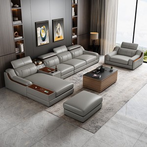Set di Divani di Lusso all'Ingrosso in Ecopelle, Divani Componibili Multifunzionali per <span class=keywords><strong>Soggiorno</strong></span> con Console e Caricatore USB - Product Image 3