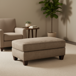 Taburete Otomano de Tela Camero Cafe para Sala de Estar Moderna, Mueble Cómodo para el Hogar - Product Image 2