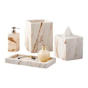 Natural Marble Stone Tissue Box bathroom storage set for Hotel Engineering Project