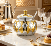 Sucrier en acier inoxydable bicolore or et argent avec cuillère, pot à sucre décoratif de style arabe de luxe pour le service du café et du thé
