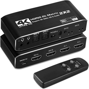 Commutateur matriciel HDMI 2x2 4K, séparateur HDMI2.0b HDCP2.2, extracteur audio, convertisseur vidéo 2 entrées 2 sorties, prend en charge 4K60Hz - Product Image 5