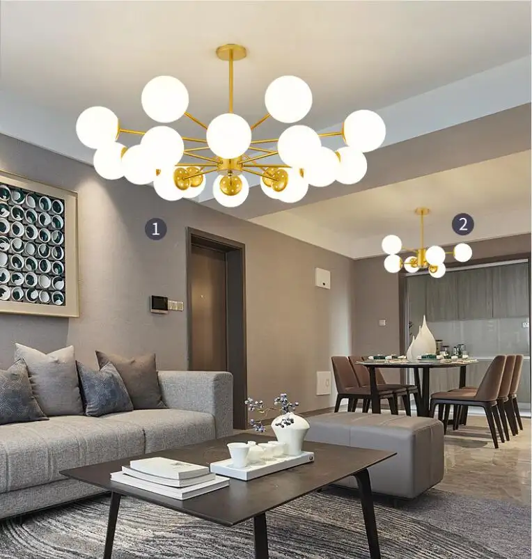 Modern 6 Light Chandelier Pendant Lighting Black Gold Nordic Globe Ball Ceiling Pendant Light Fixture for Luxury Bedroom