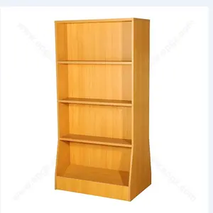 工厂销售5层木质贴面书柜现代家庭办公家具柚木床边书柜4搁板柜