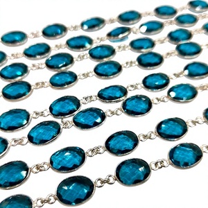 Chaîne en quartz topaze bleue suisse de forme ovale avec connecteur serti, taille 10x13mm, vendue au mètre, prix de gros - Product Image 1