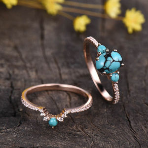 925 Sterling Silver Wholesale Rose <b>Gold</b> Plating Natural <b>Turquoise</b> Gemstone Jewelry <b>Ring</b> <b>Turquoise</b> Wedding <b>Ring</b> Set - Product Image 4