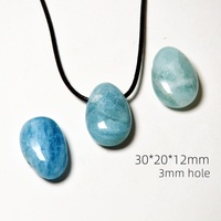 Pierre de Palmier en Aigue-marine Bleue Naturelle 30x22mm - Pierre de Naissance Ovale Lisse pour Soulagement de l'Anxiété et Pendentif de Collier