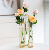 Vente flash - Vase de table en verre transparent de style nordique hydroponique avec cadre en métal plaqué or, design Art Déco, décoration intérieure moderne