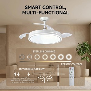 Ventilateur de plafond intelligent invisible avec lumière LED <span class=keywords><strong>et</strong></span> télécommande, moderne, DC, rétractable - Product Image 4
