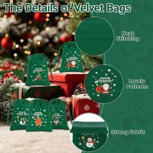 Reusable Velvet Christmas Drawstring Storage Bag-Festive Patterned Holiday Gift Sack for <b>Small</b> Gifts Stocking Stuffers Custom - Product Image 3