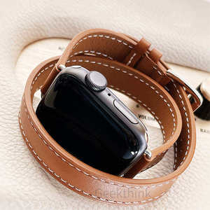สายนาฬิกาหนังแบบวงกลมคู่สำหรับ Apple Watch S10 11 46 มม. Ultra 49 มม. SE 44 มม. 42 มม. สายนาฬิกาข้อมือผู้หญิงแบบบาง - Product Image 4