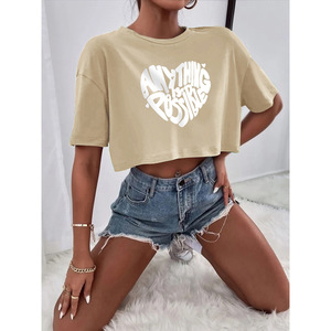 Camiseta Corta para Mujer al por Mayor, de Alta Calidad, con Logotipo Personalizado, Tallas Grandes, Estampado Puff, Lisa, para Entrenamiento, con Logotipo - Product Image 5
