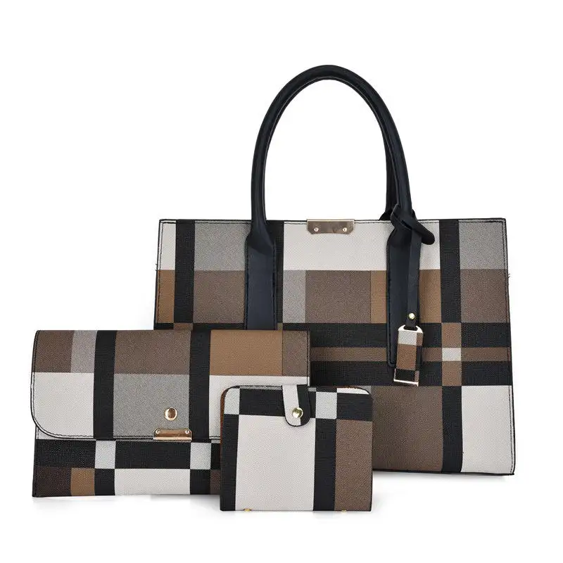 Новейший дизайн и мода контрастных цветов в клетку сумка для матери Комплект из трех предметов женские сумки