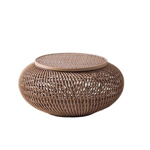Rattan Coffee Table Round Natural Wood Color Storage Function For Small Living Room Japanese Style Hand Woven - Product Image 5