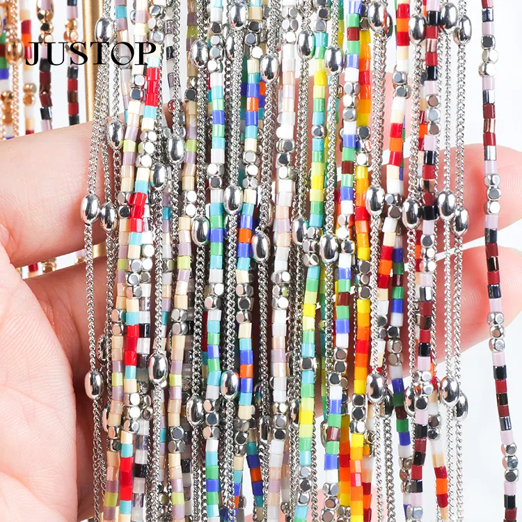 JUSTOP New Arrival Fashion Multi-color Bohemia Ethnic Style Crystal Gravel Stone Seed Bead Choker Necklace Jewelry Gift