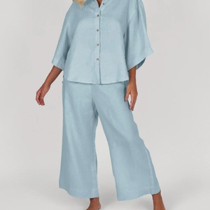 Conjunto de Lino Informal de Moda para Mujer, Traje de Lino y Algodón Sólido para Verano, Diseño de Una Pieza - Product Image 1