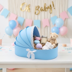 Caja de <span class=keywords><strong>Regalo</strong></span> con Arreglo Floral de Fresas Dulces, <span class=keywords><strong>Cesta</strong></span> de Cartón con Forma de Cuna para Bebé - Product Image 4