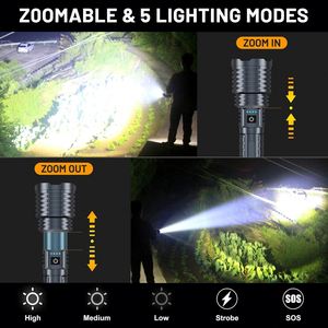 Most Powerful 1000 Lumens USB <b>Rechargeable</b> ABS Flashlight Emergency Spotlights 300-400M Beam Distance Tactical Lantern Camping - Product Image 3
