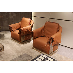 توريد المصنع سحابة القيقب نمط النمر شريط البيانو الطلاء نابا البرتقال الجلود أريكة واحدة مع إطار الزان الأحمر - Product Image 3