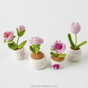 Flores Decorativas Hechas a Mano al por Mayor, Plantas de Ganchillo, Mini Tulipanes y Rosas de Ganchillo, Flores Tejidas en Maceta - Product Image 2
