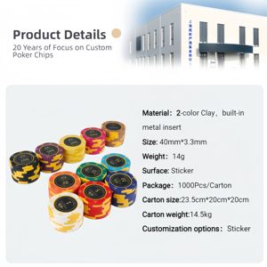 رقائق بوكر مخصصة بشعار خاص، 14 مم، 40 جرام، رقائق بوكر من الطين على طراز الكازينو لنوادي البوكر واللعب المنزلي - Product Image 3
