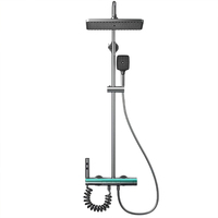 Système de Douche Monocommande avec Robinet Pluie à Valve Céramique, Mitigeur Pressurisé Multifonctionnel Gris Pistolet Poli