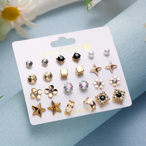 Grosir 12 Pasang Set Perhiasan Anting Bunga Berlian Imitasi Mutiara Aksesoris Anak Perempuan Anting Stud Hati Stroberi Lucu untuk Wanita - Product Image 4